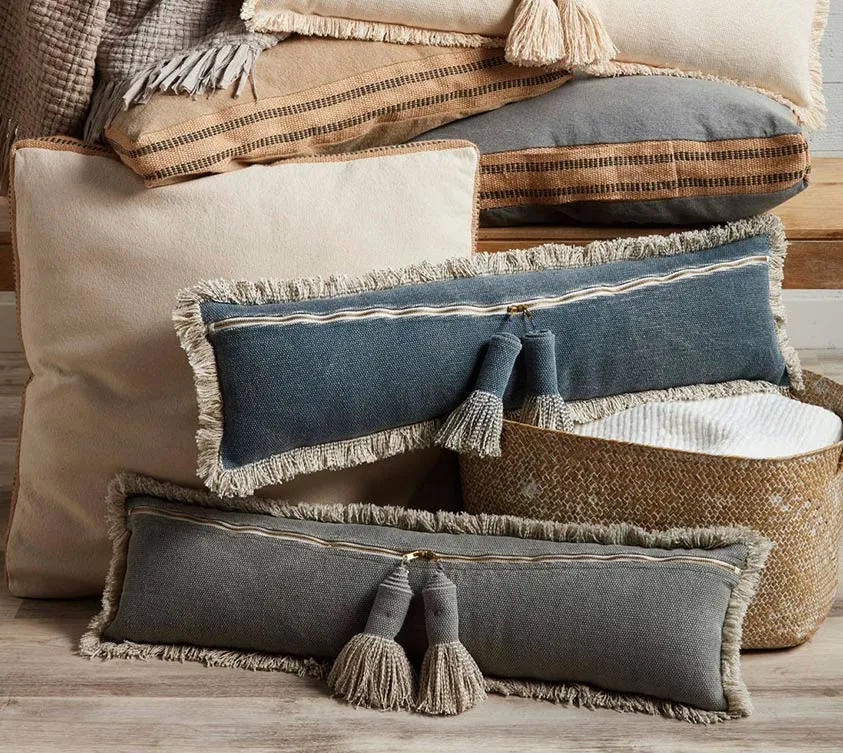 Mud Pie Gray Dhurrie Tassel Long Pillow