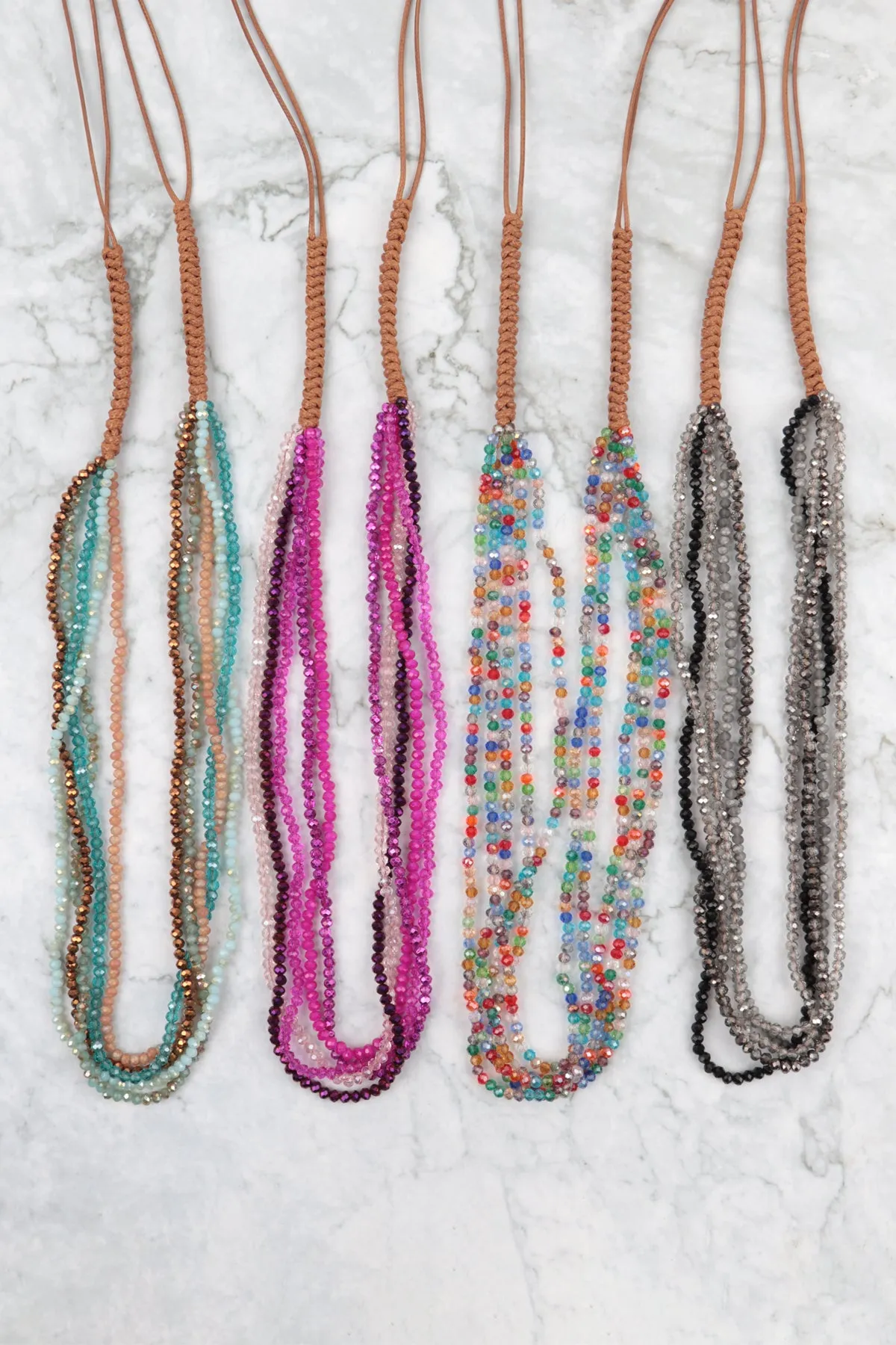 MULTI STRAND BEADS LEATHER CORD NECKLACE