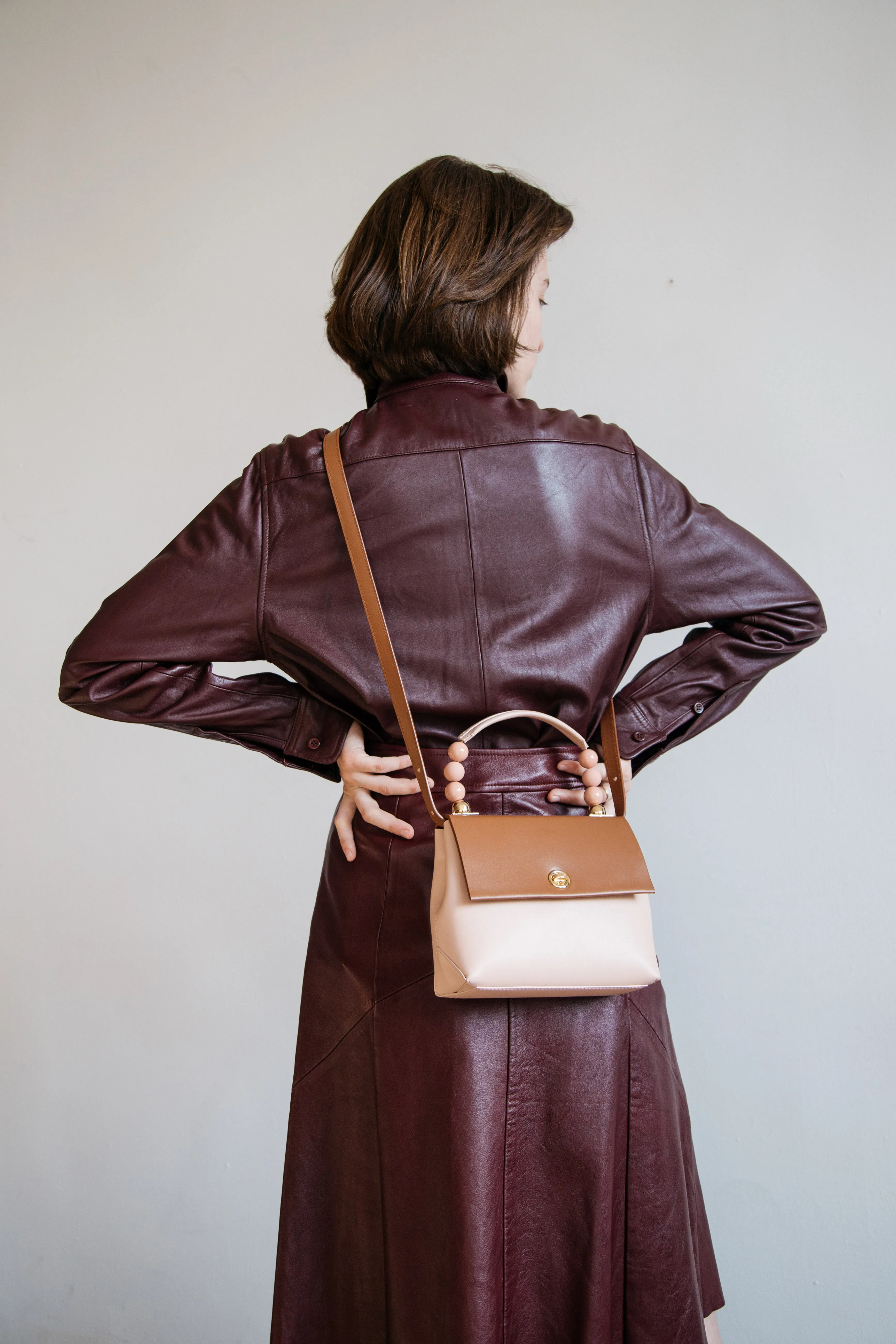 Nº48 Carré Top Handle Mini - Saddle   Blush