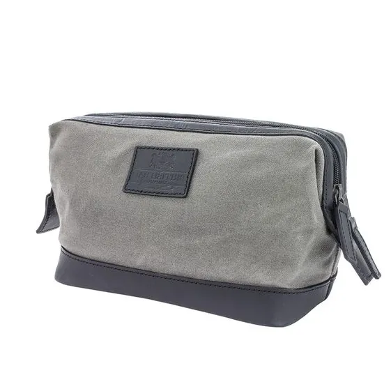 Navigator Waxed Canvas & Leather Washbag Grey