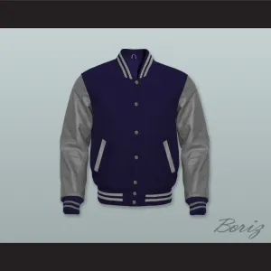 Navy Blue Wool and Gray Lab Leather Varsity Letterman Jacket