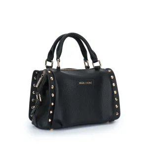 Nero Onyx Studded Barrel Bag - Black Leather