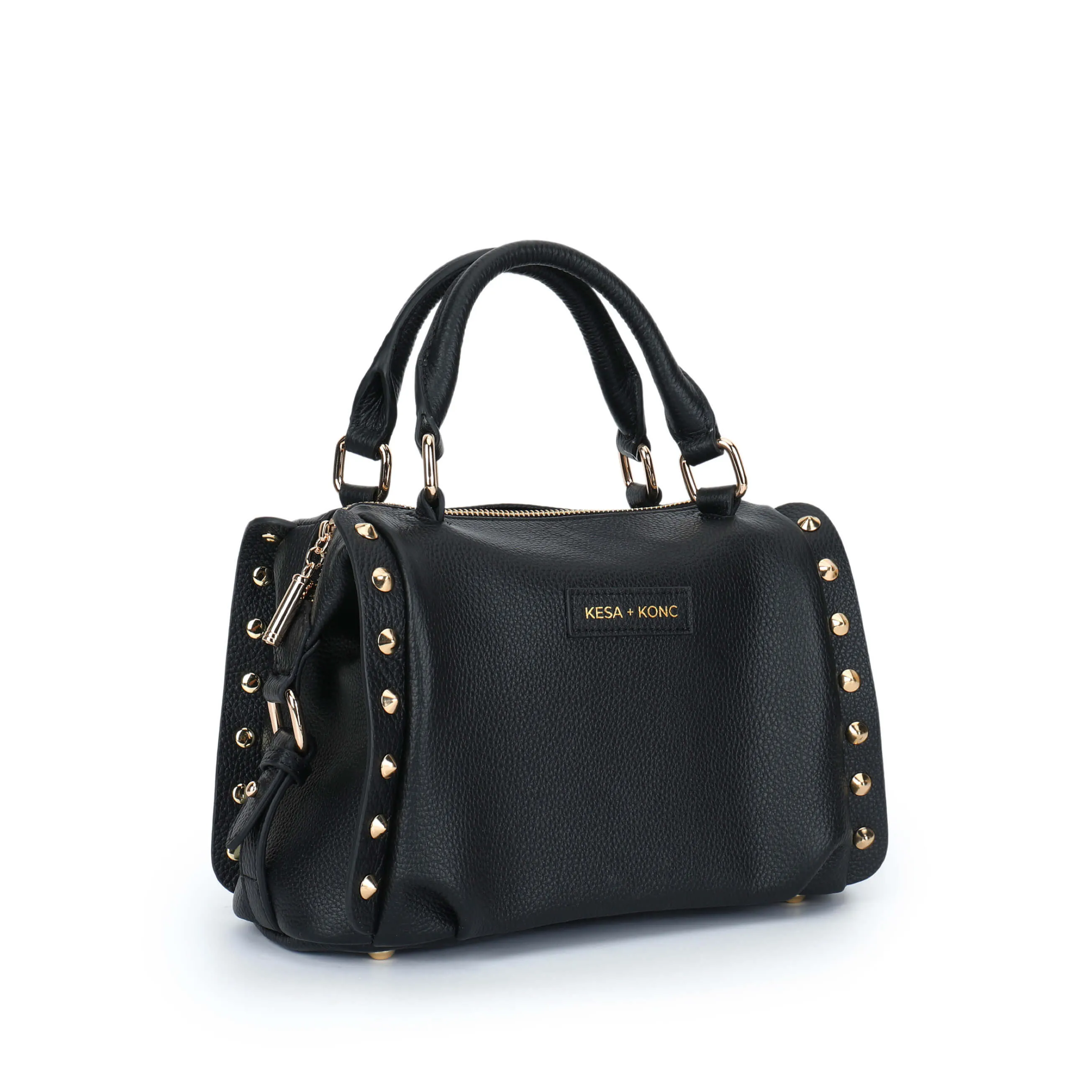 Nero Onyx Studded Barrel Bag - Black Leather