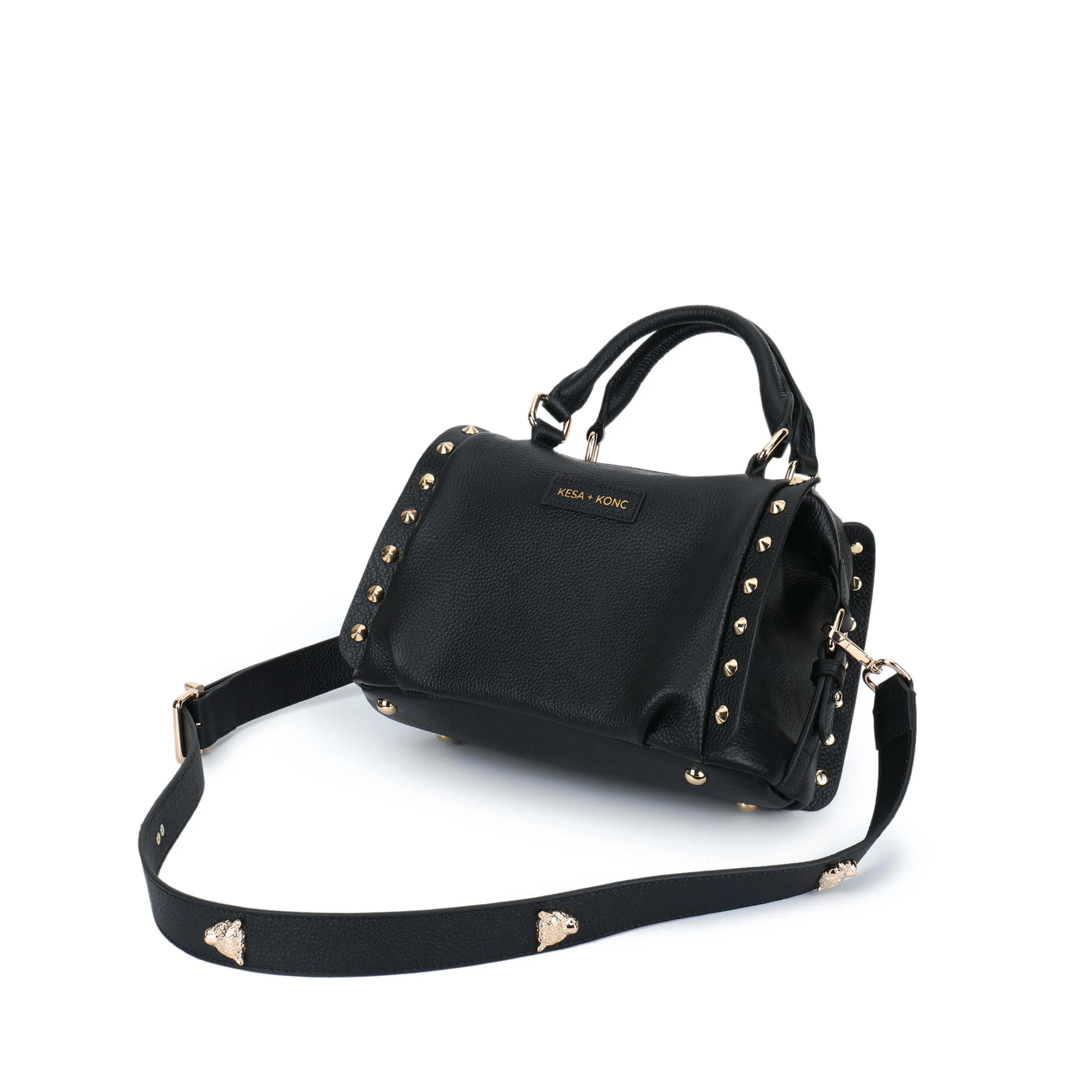 Nero Onyx Studded Barrel Bag - Black Leather