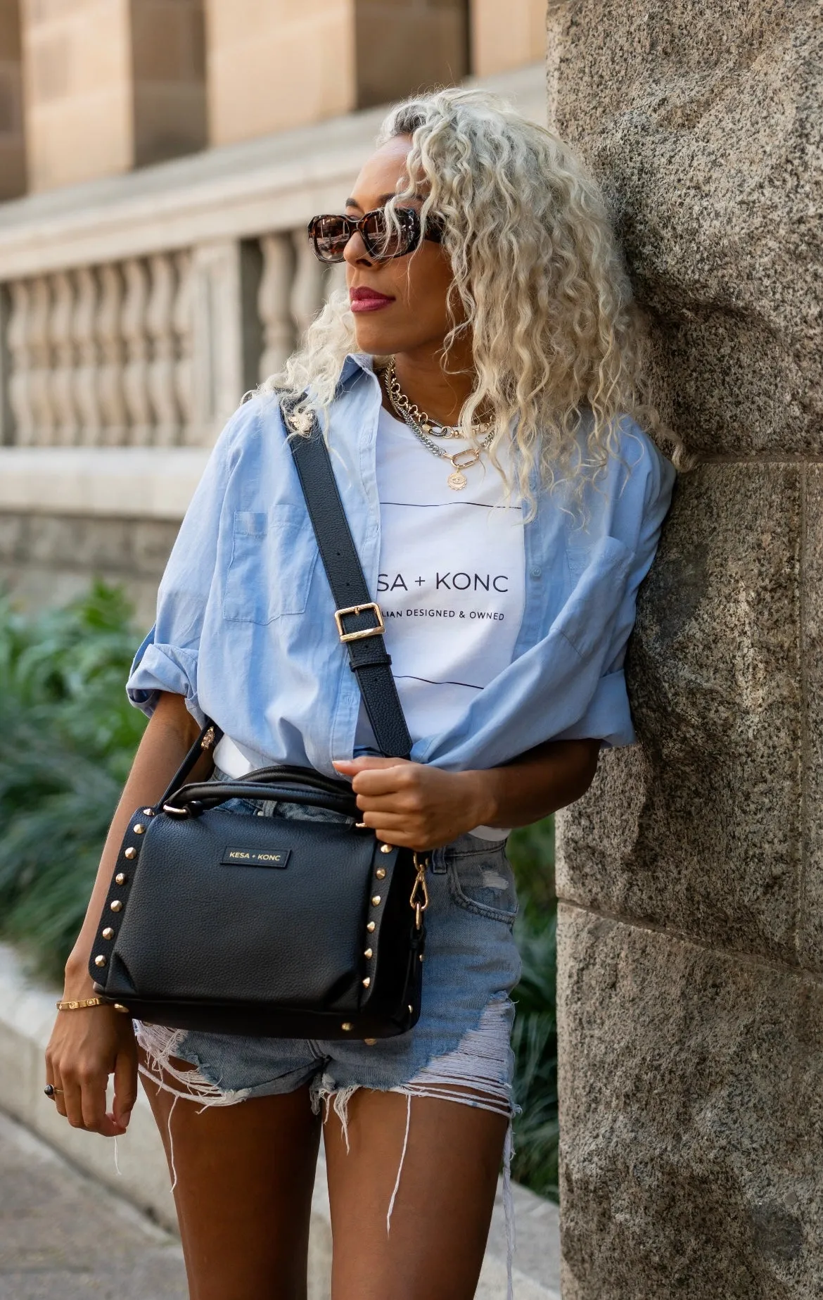 Nero Onyx Studded Barrel Bag - Black Leather