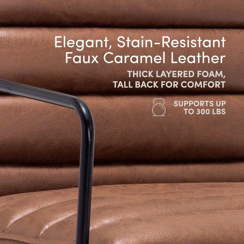 New Wayfair Kotter Home Brown Faux Leather Horizontal Channel Accent Chair, ultra soft wide seating area! Also Great for commercial use in sittings areas! Retails $679   on sale!