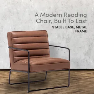 New Wayfair Kotter Home Brown Faux Leather Horizontal Channel Accent Chair, ultra soft wide seating area! Also Great for commercial use in sittings areas! Retails $679   on sale!