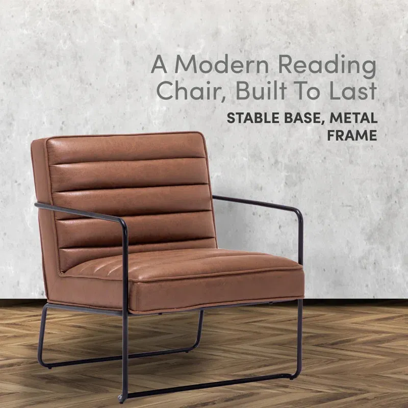 New Wayfair Kotter Home Brown Faux Leather Horizontal Channel Accent Chair, ultra soft wide seating area! Also Great for commercial use in sittings areas! Retails $679   on sale!
