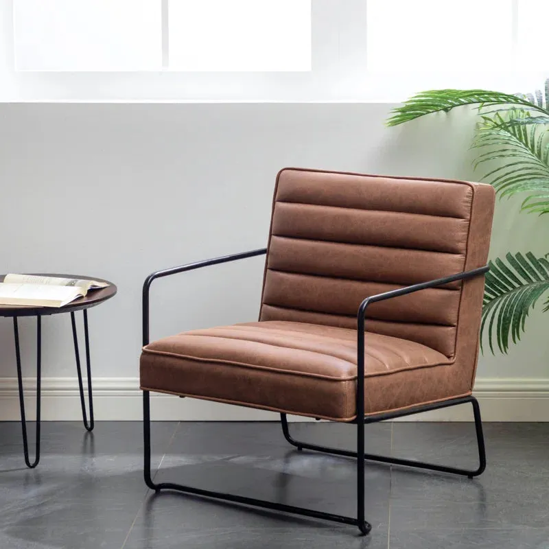 New Wayfair Kotter Home Brown Faux Leather Horizontal Channel Accent Chair, ultra soft wide seating area! Also Great for commercial use in sittings areas! Retails $679   on sale!