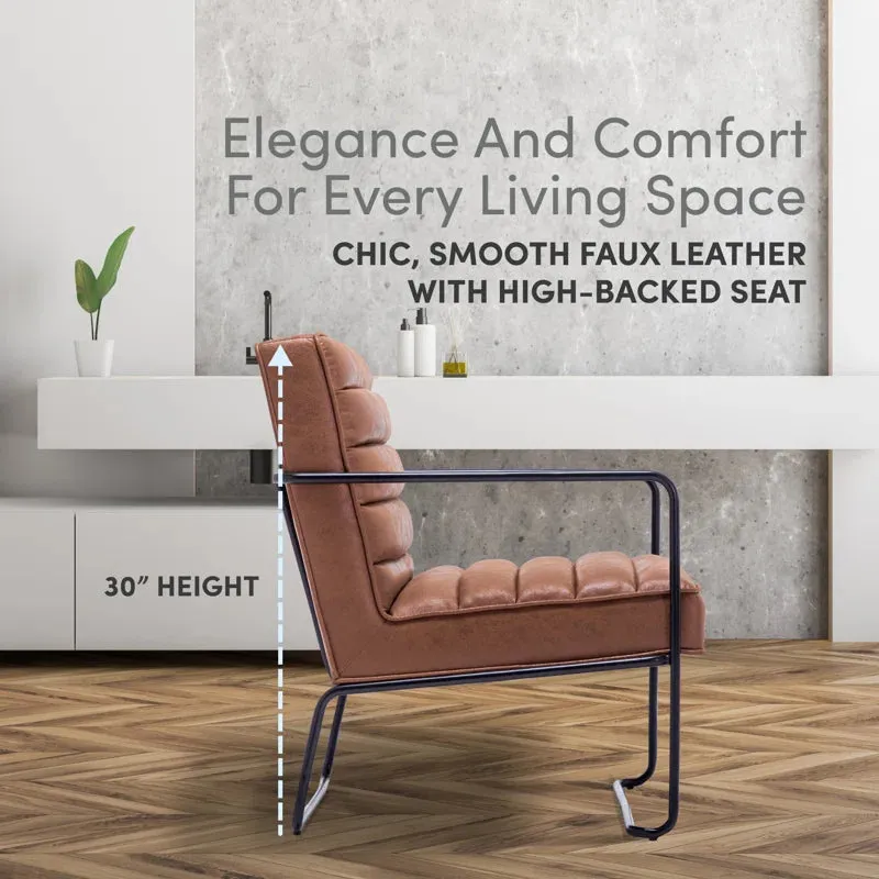 New Wayfair Kotter Home Brown Faux Leather Horizontal Channel Accent Chair, ultra soft wide seating area! Also Great for commercial use in sittings areas! Retails $679   on sale!