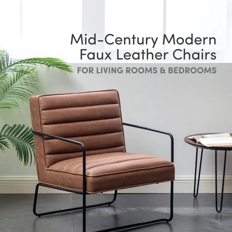 New Wayfair Kotter Home Brown Faux Leather Horizontal Channel Accent Chair, ultra soft wide seating area! Also Great for commercial use in sittings areas! Retails $679   on sale!