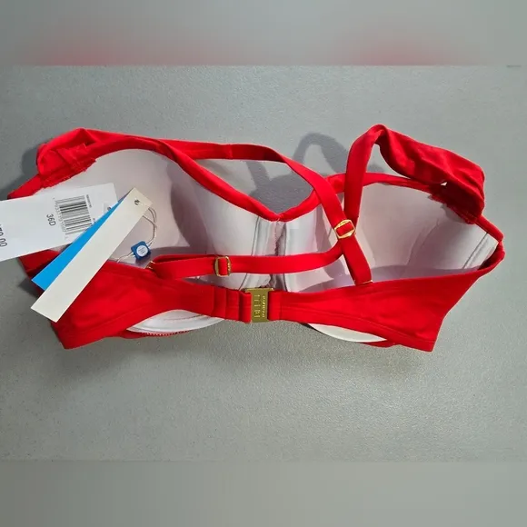 NWT BLEU ROD BEATTIEC Red Ruched Bandeau with Crisscross Back Bikini Top