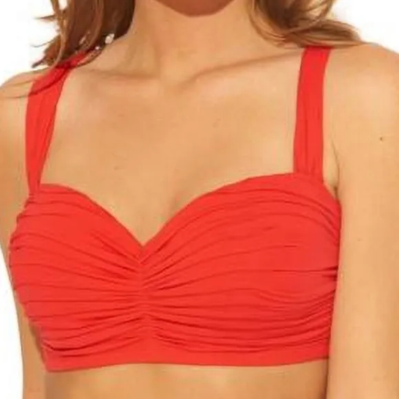NWT BLEU ROD BEATTIEC Red Ruched Bandeau with Crisscross Back Bikini Top
