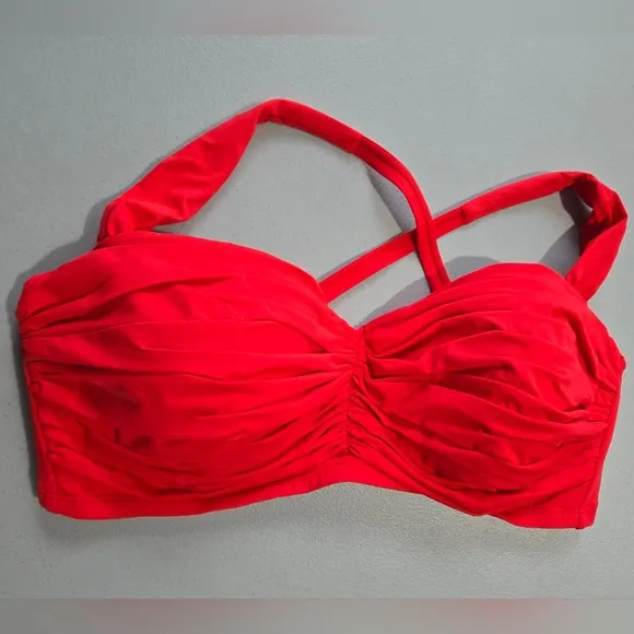 NWT BLEU ROD BEATTIEC Red Ruched Bandeau with Crisscross Back Bikini Top