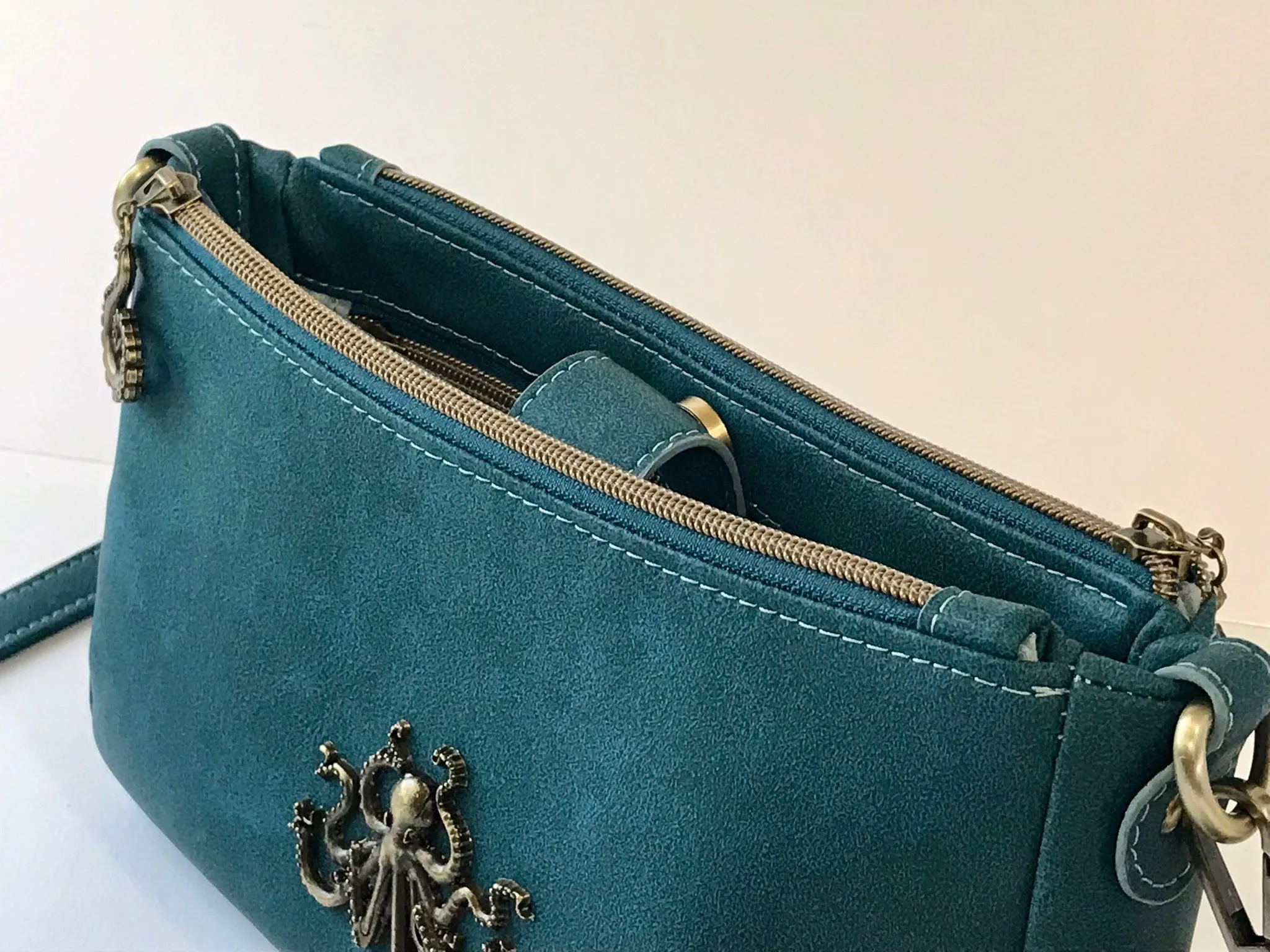 Octopus Adorned Teal Crossbody Purse