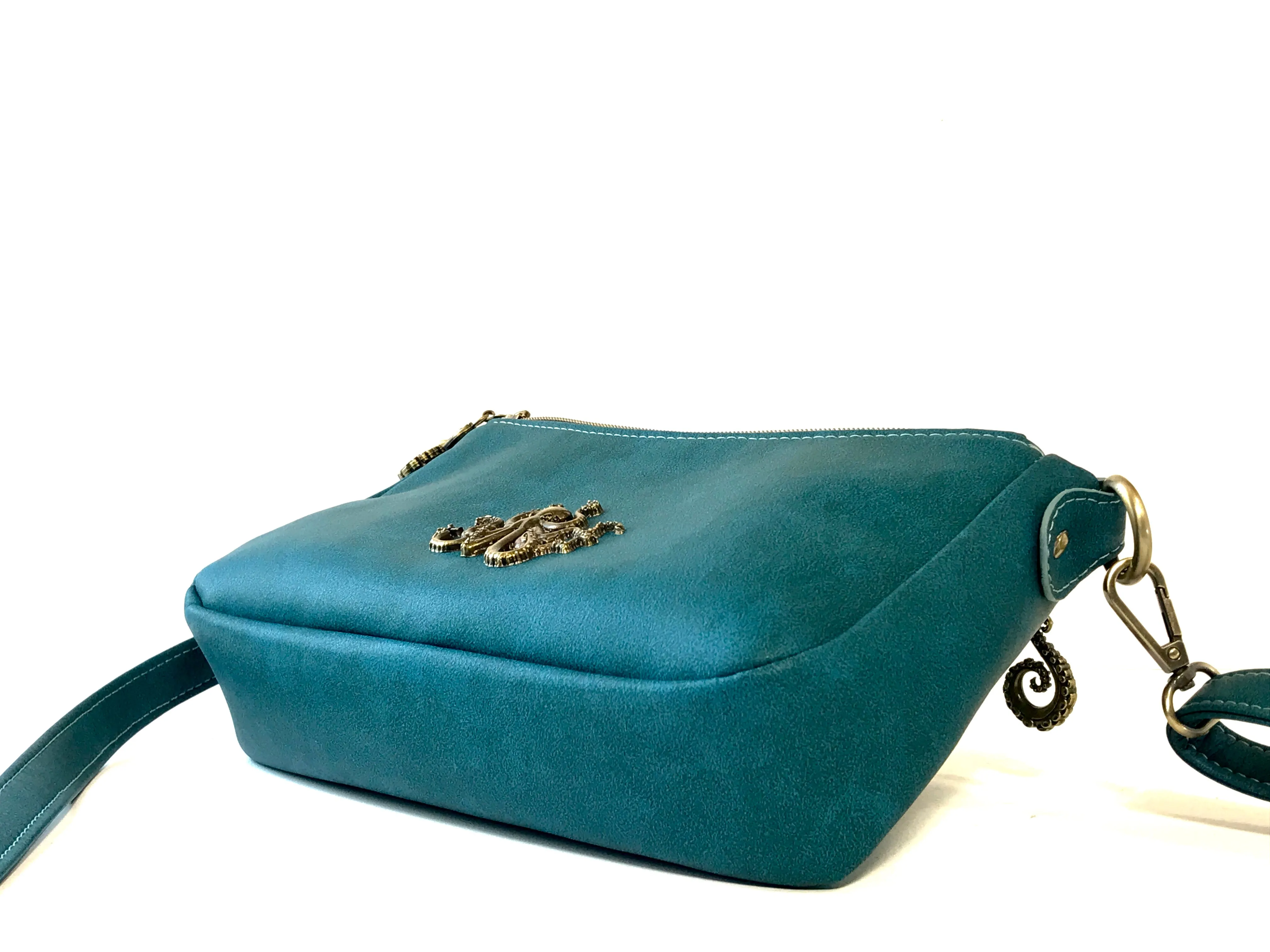 Octopus Adorned Teal Crossbody Purse