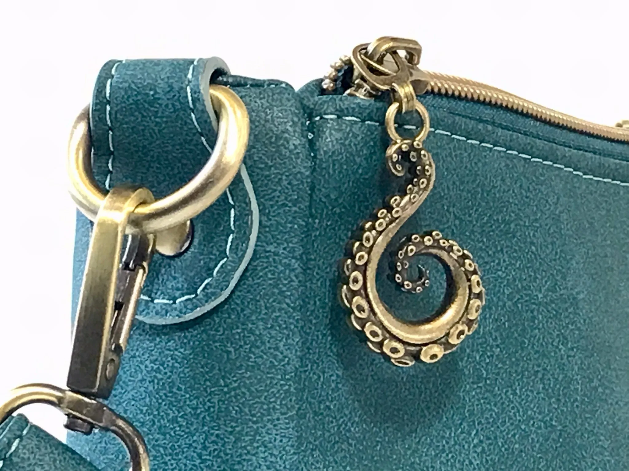 Octopus Adorned Teal Crossbody Purse