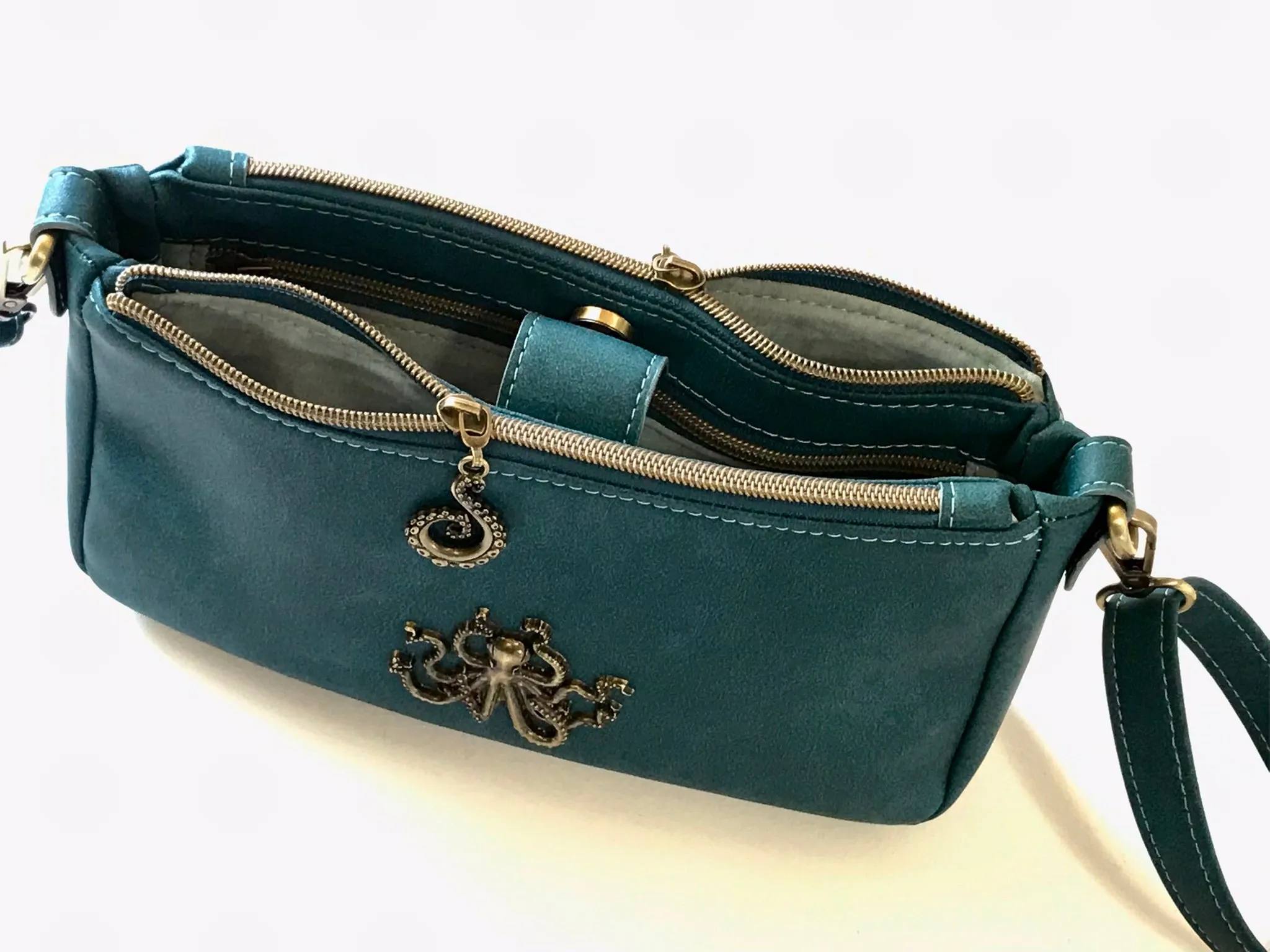Octopus Adorned Teal Crossbody Purse