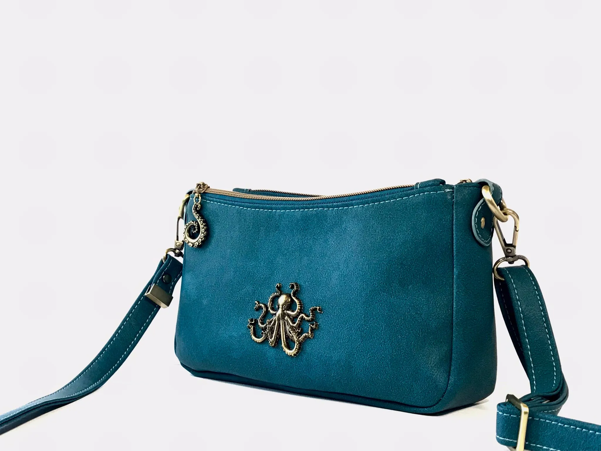 Octopus Adorned Teal Crossbody Purse