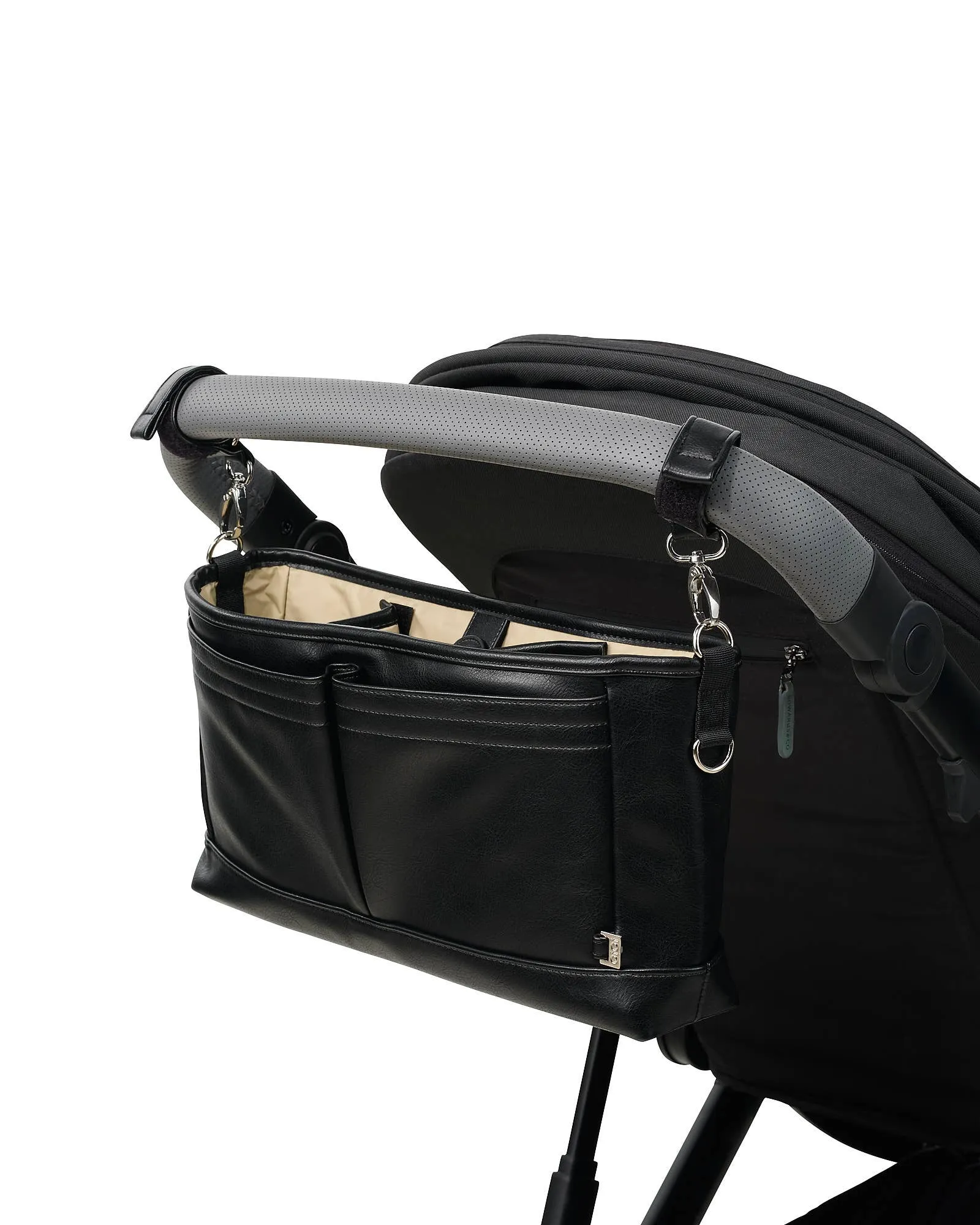 OiOi - Signature Pram Caddy - Black Dimple Vegan Leather