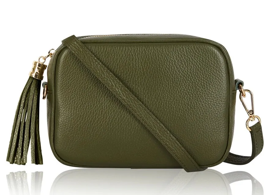 Olive Green Leather Tassel Cross Body Bag