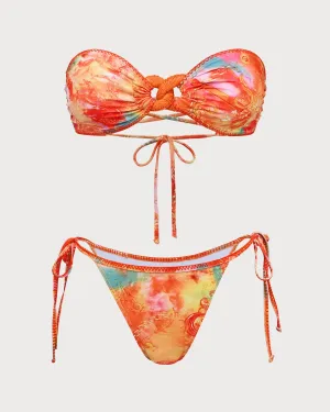 Orange Floral Bandeau Bikini Set