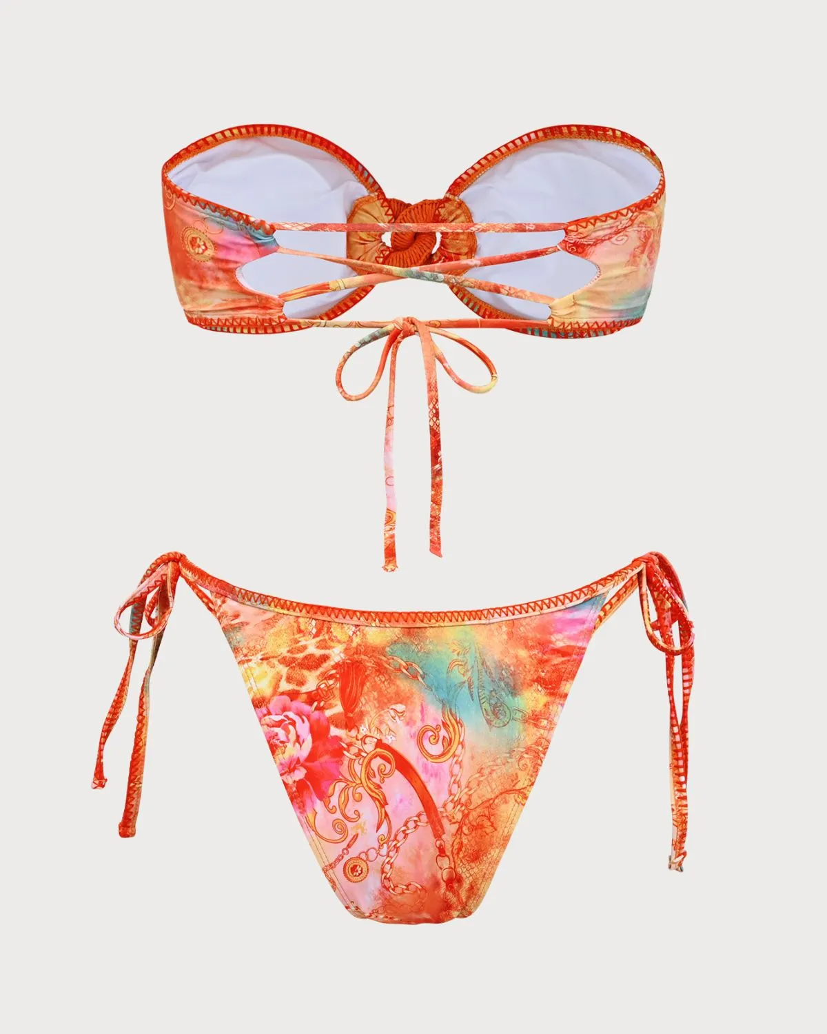 Orange Floral Bandeau Bikini Set