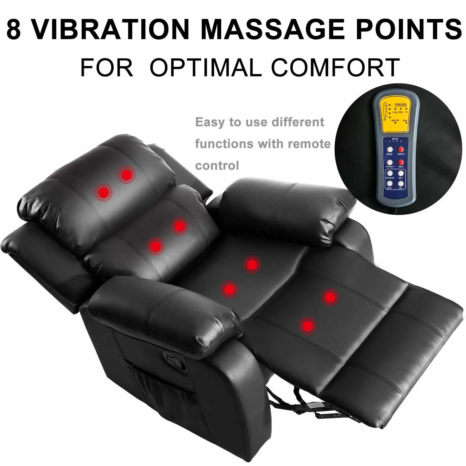 ORIS FUR. PU Leather Heated Massage Recliner Sofa Ergonomic Lounge with 8 Vibration Points (black) RT