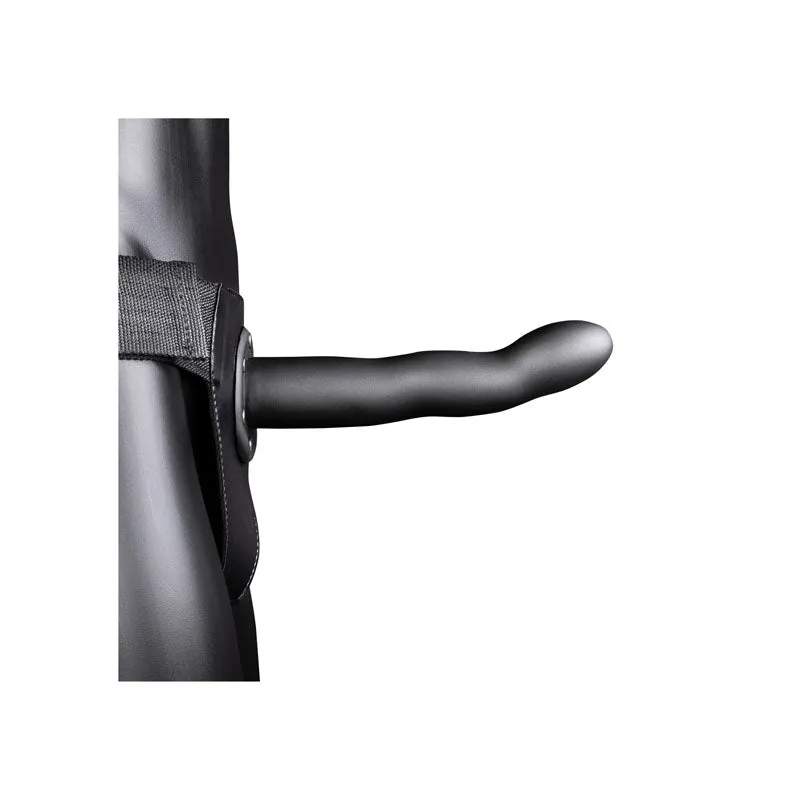 Ouch! Textured Curved 8 Inch Hollow Strap-On - Gunmetal Grey