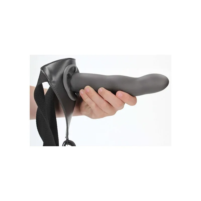 Ouch! Textured Curved 8 Inch Hollow Strap-On - Gunmetal Grey