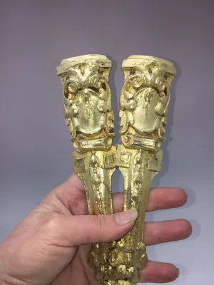 Pair Antique French Column Pillar Ormolu Cabinet Furniture Mounts Original