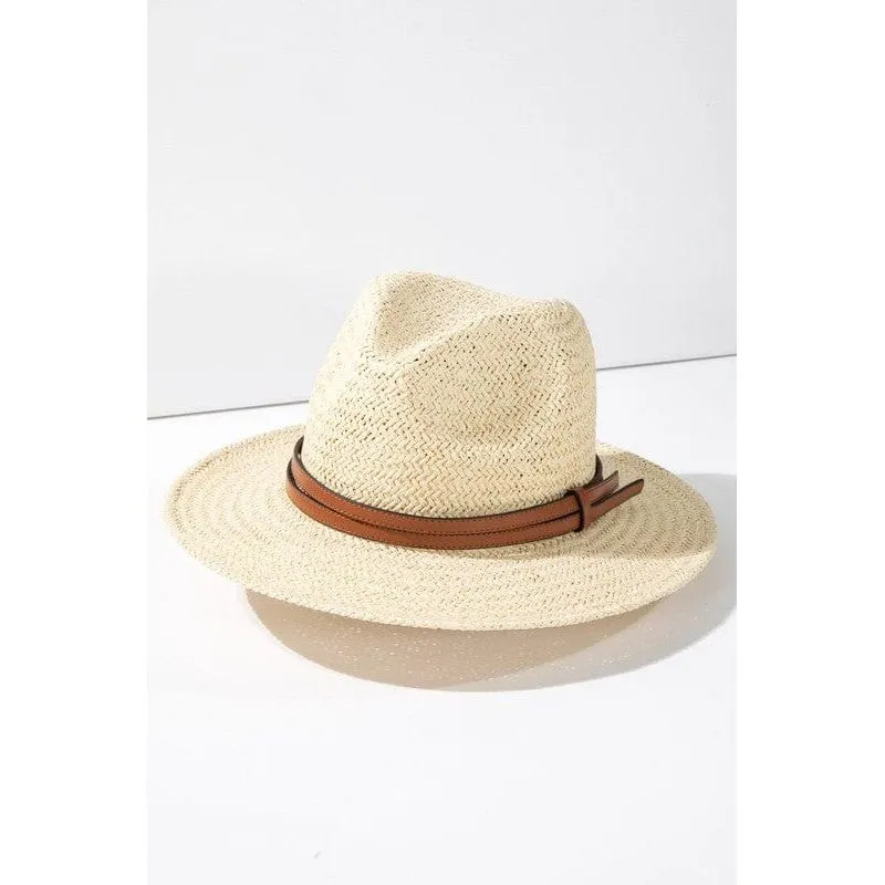 Panama hat with faux leather band accent
