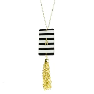 Patterned Rectangle Charm Tassel Necklace (WS)