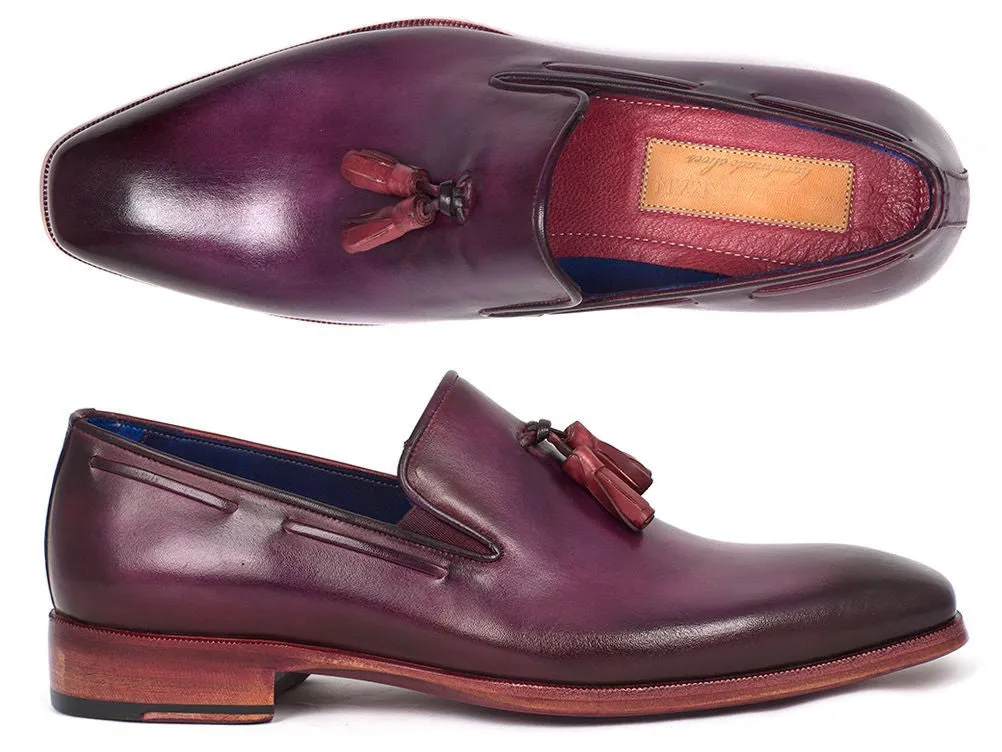 Paul Parkman Men's Leather Tassel Loafers in Purple