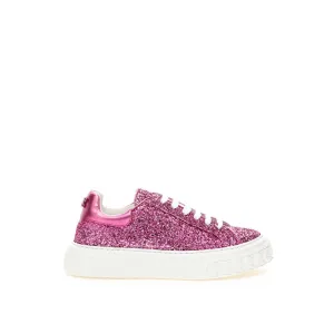 Pink Fabric And Leather Sneaker