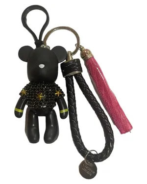 Pink Tassel Black Leather Key Chain