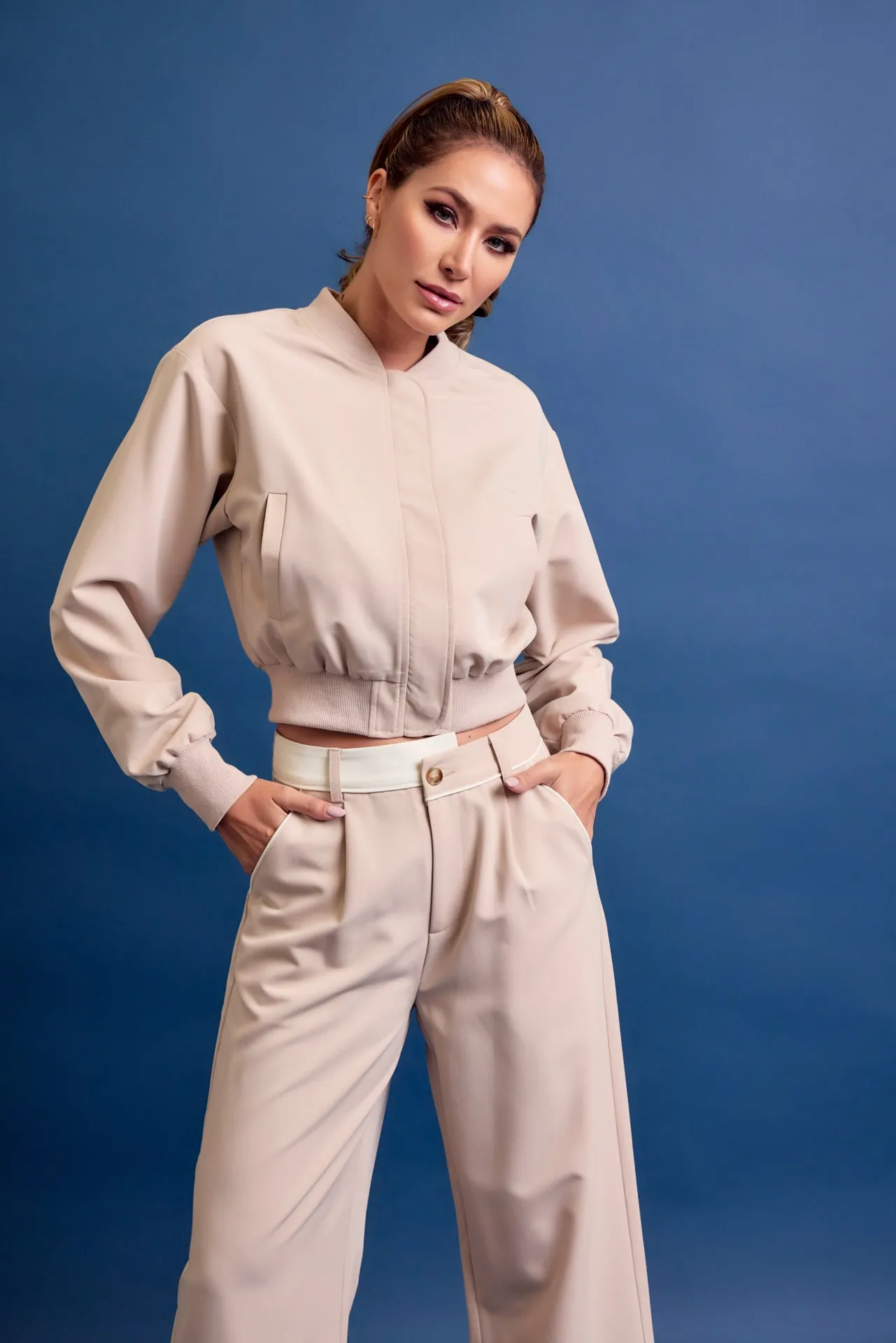 Places To Be Woven Bomber Jacket And Pants Set