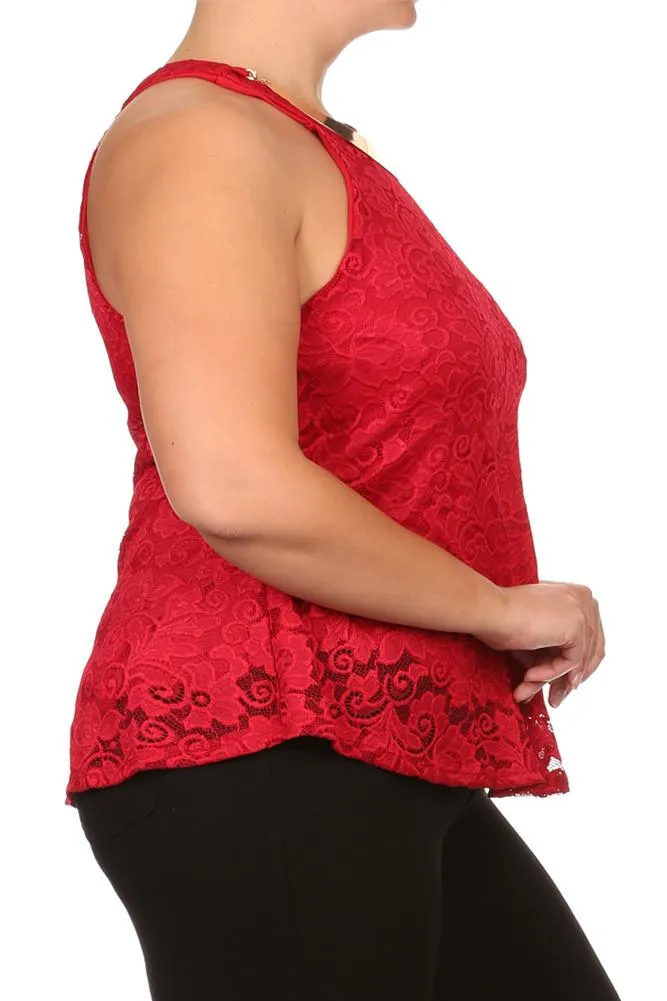 Plus Size Floral Romance Gold Neckline Lace Top