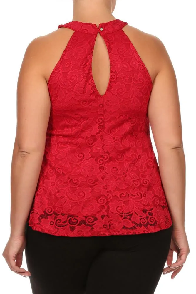 Plus Size Floral Romance Gold Neckline Lace Top