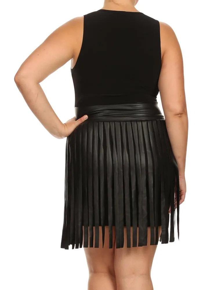 Plus Size Sway In Faux Leather Fringe Black Dress