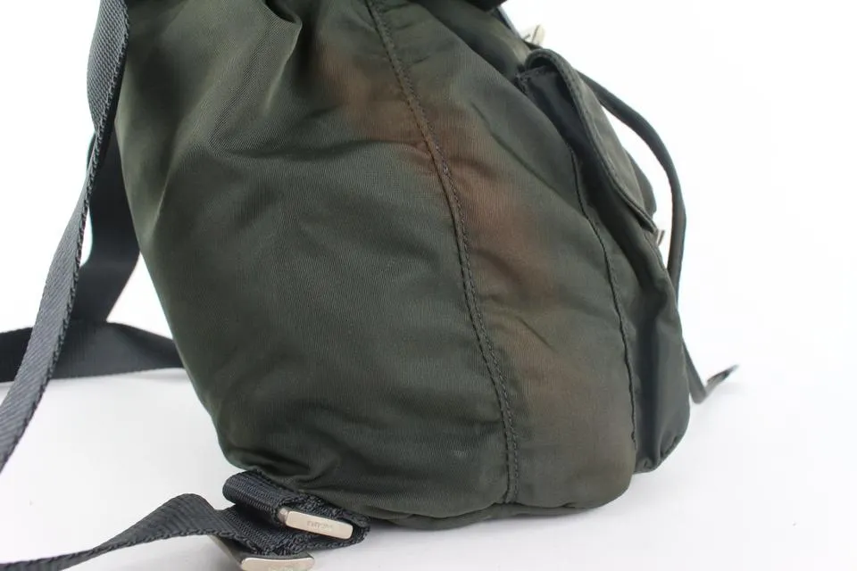 Prada Dark Green Tessuto Nylon Twin Pocket Backpack 885pr413