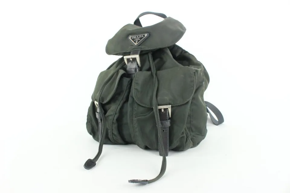 Prada Dark Green Tessuto Nylon Twin Pocket Backpack 885pr413