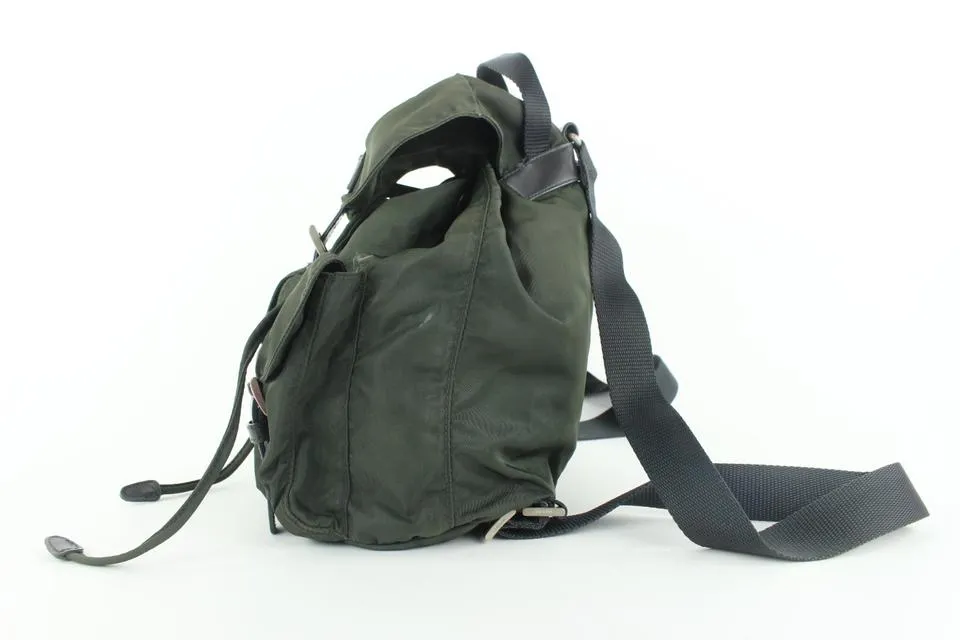 Prada Dark Green Tessuto Nylon Twin Pocket Backpack 885pr413