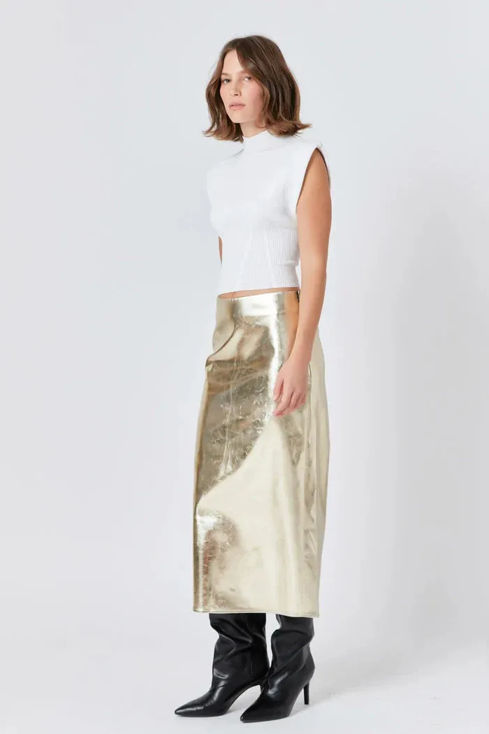 Printed Foil Leather Maxi Skirt