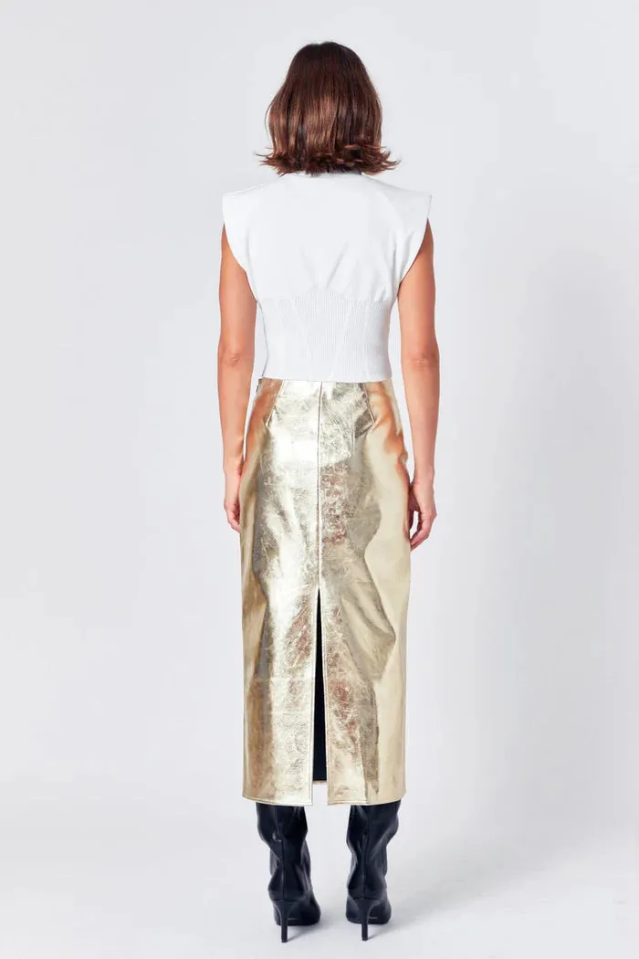 Printed Foil Leather Maxi Skirt