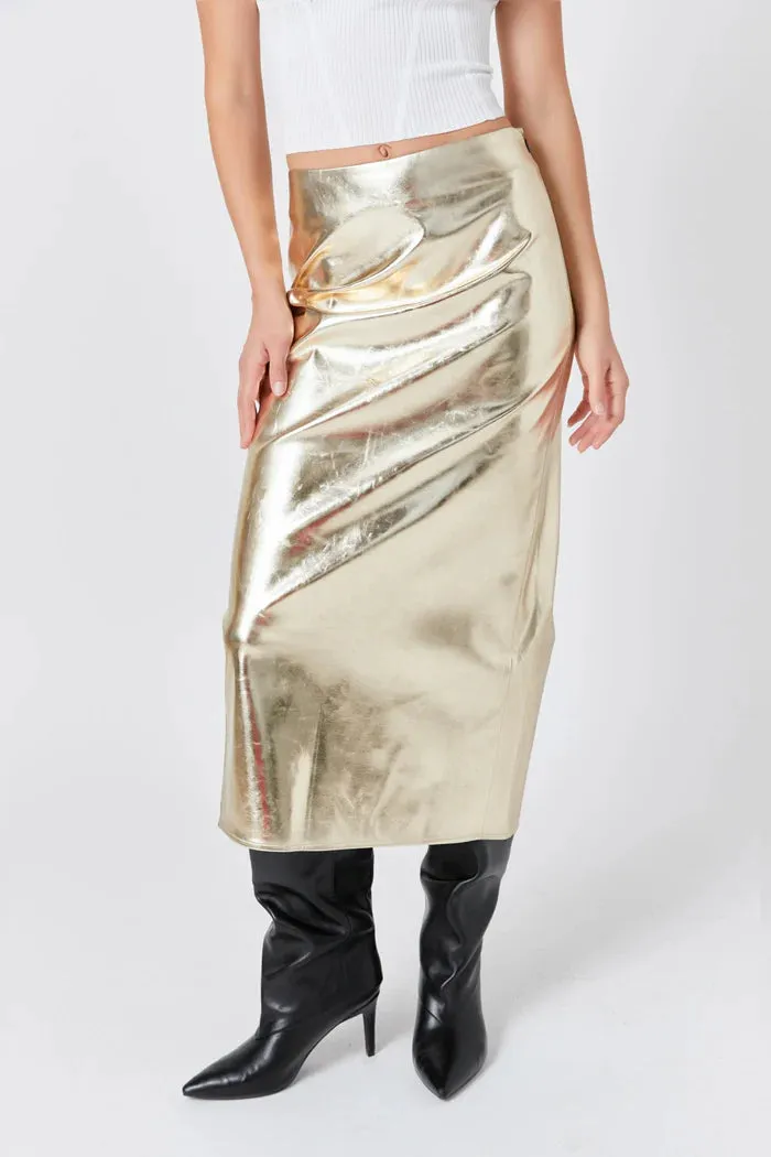 Printed Foil Leather Maxi Skirt