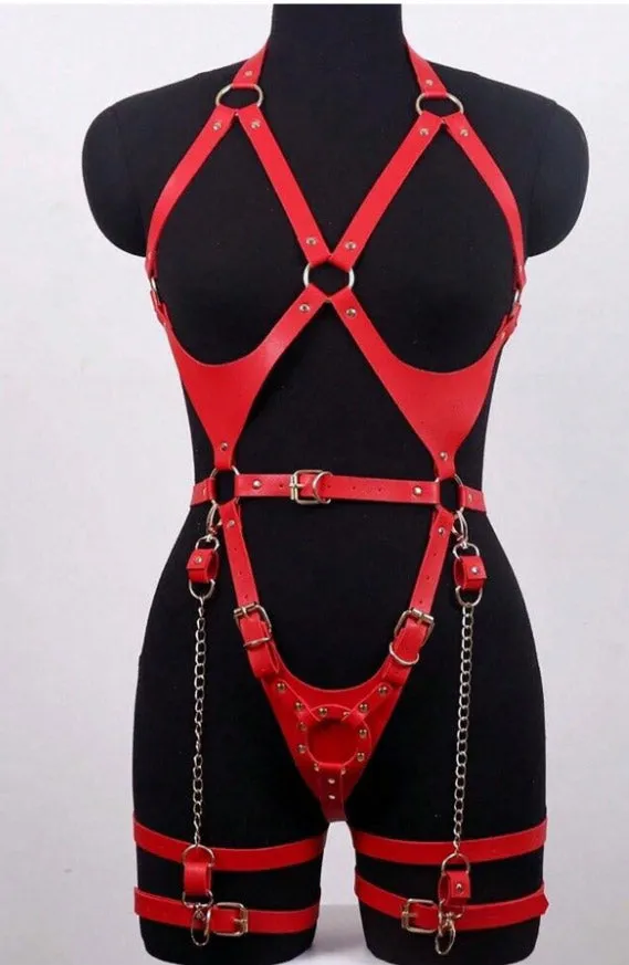 PU Leather Full Body Harness Belt & Garters