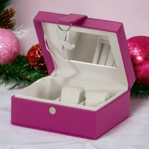 PU Leather Jewellery Box Watch & Trinket Storage Case Organiser Fushia Pink Mele