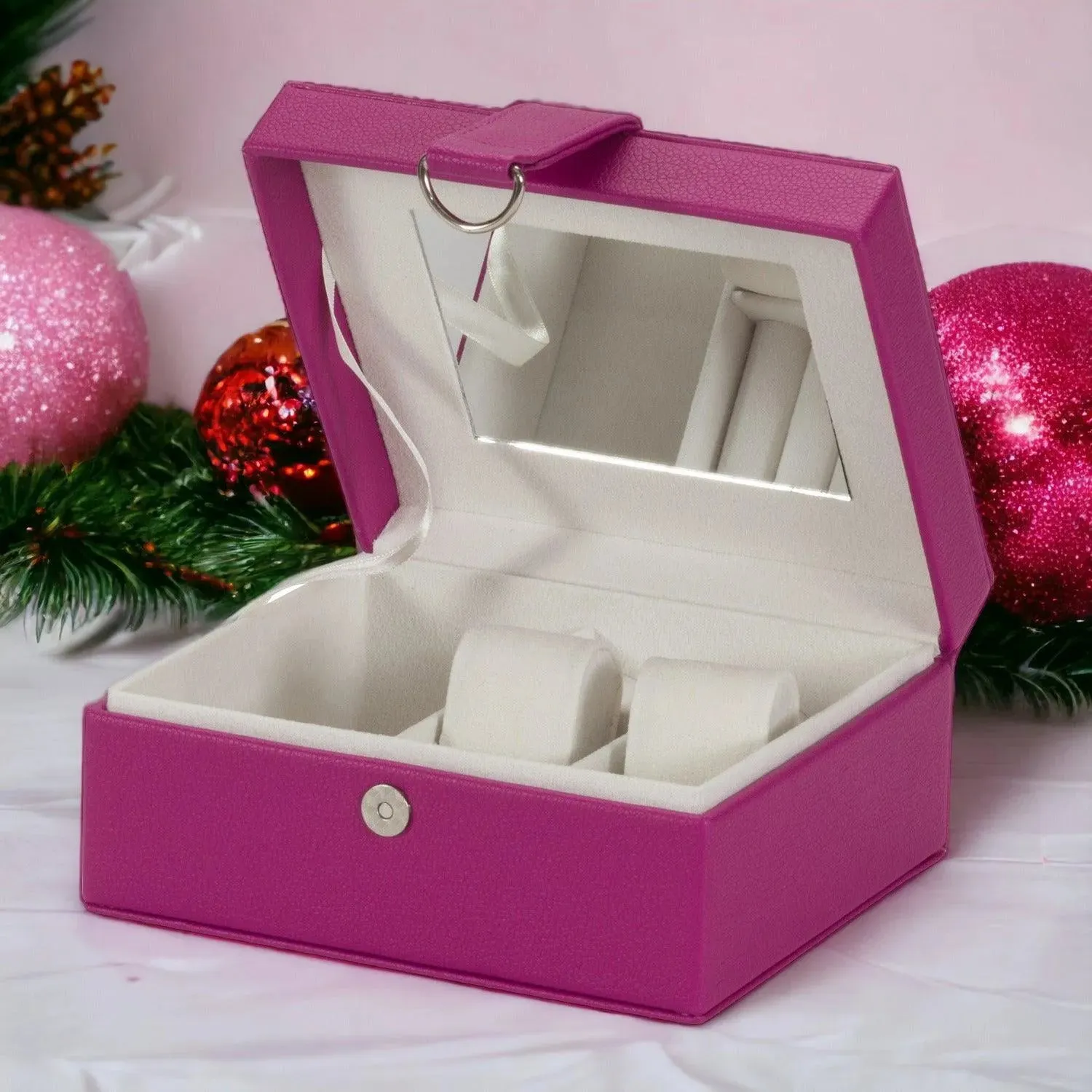 PU Leather Jewellery Box Watch & Trinket Storage Case Organiser Fushia Pink Mele