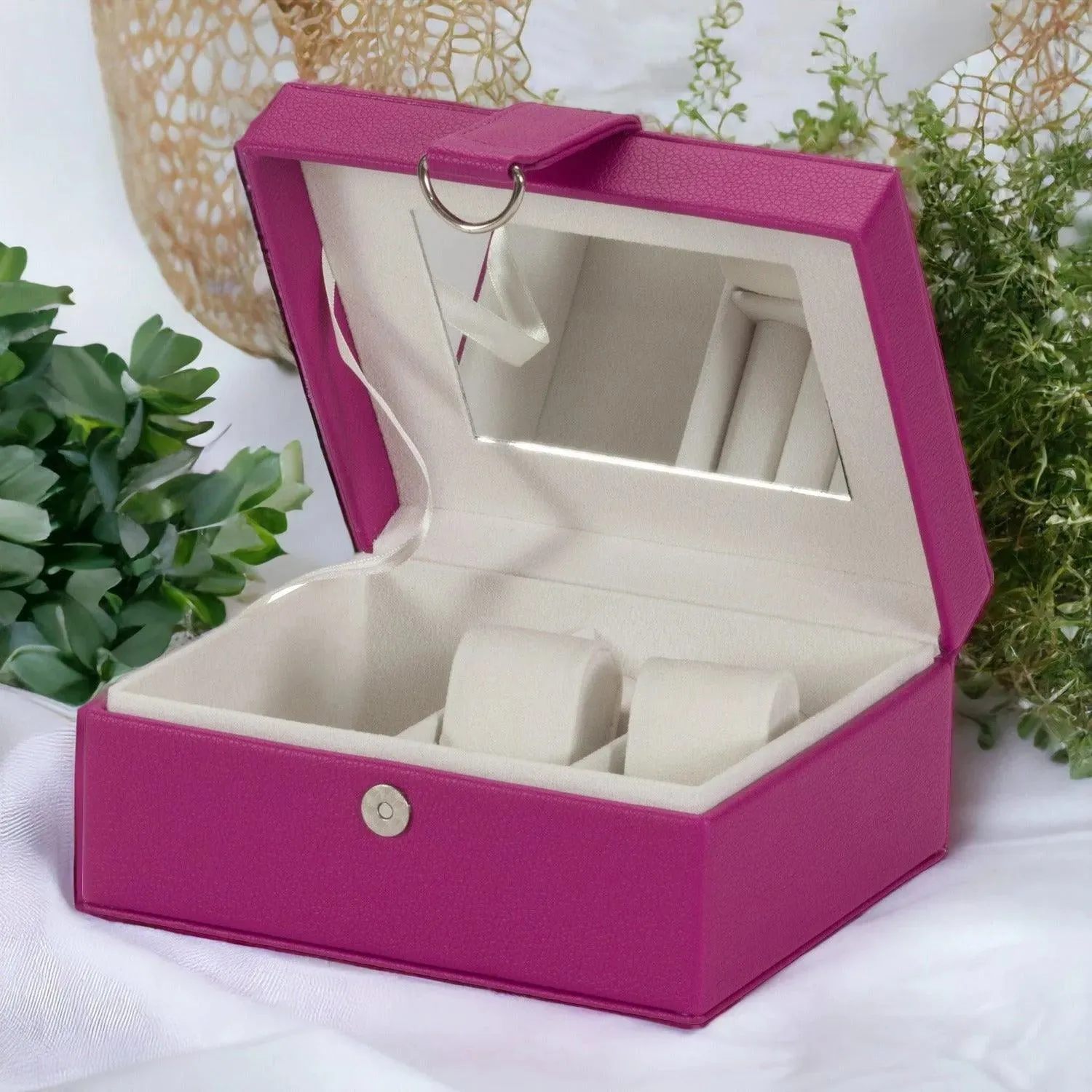 PU Leather Jewellery Box Watch & Trinket Storage Case Organiser Fushia Pink Mele